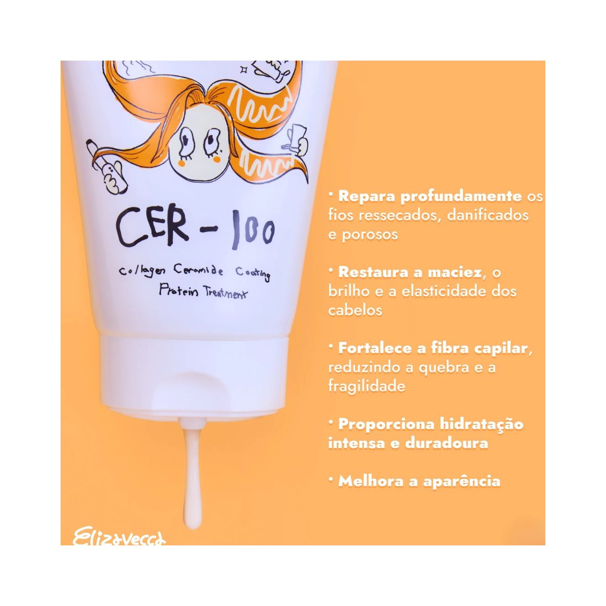 MÁSCARA CAPILAR CER-100 TRATAMENTO PROTEICO COM COLÁGENO E CERAMIDAS ELIZAVECCA 