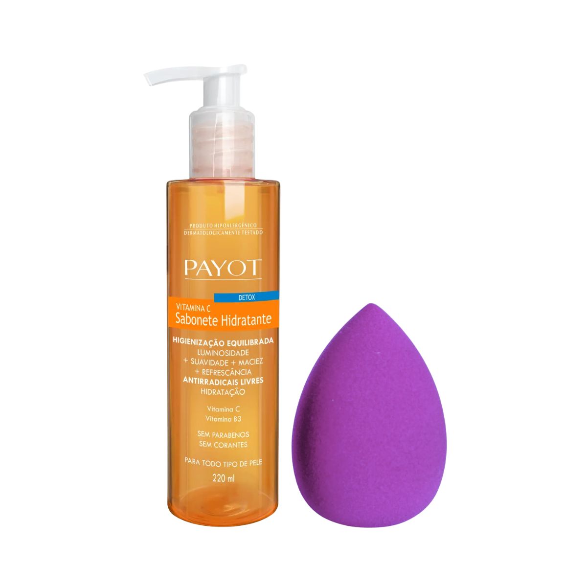 KIT PAYOT SABONETE HIDRATANTE LÍQUIDO DETOX VITAMINA C 220ML + ESPONJA PARA MAQU
