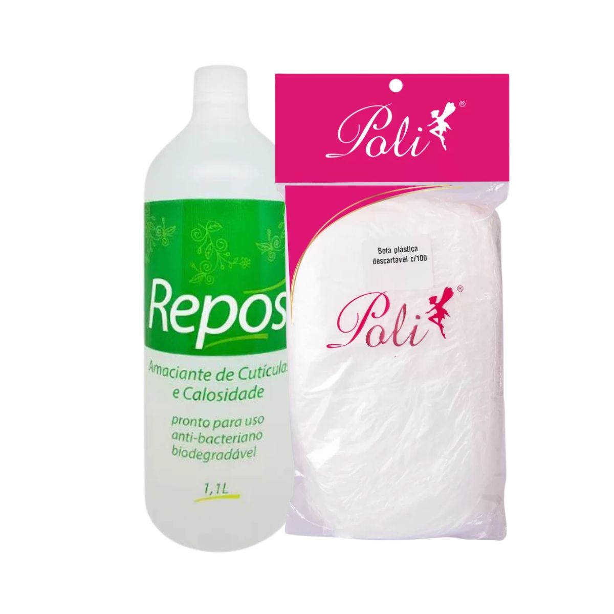 KIT AMACIANTE DE CUTÍCULAS E CALOSIDADES 1,1L + BOTA PLÁSTICA PACOTE COM 100 UNI