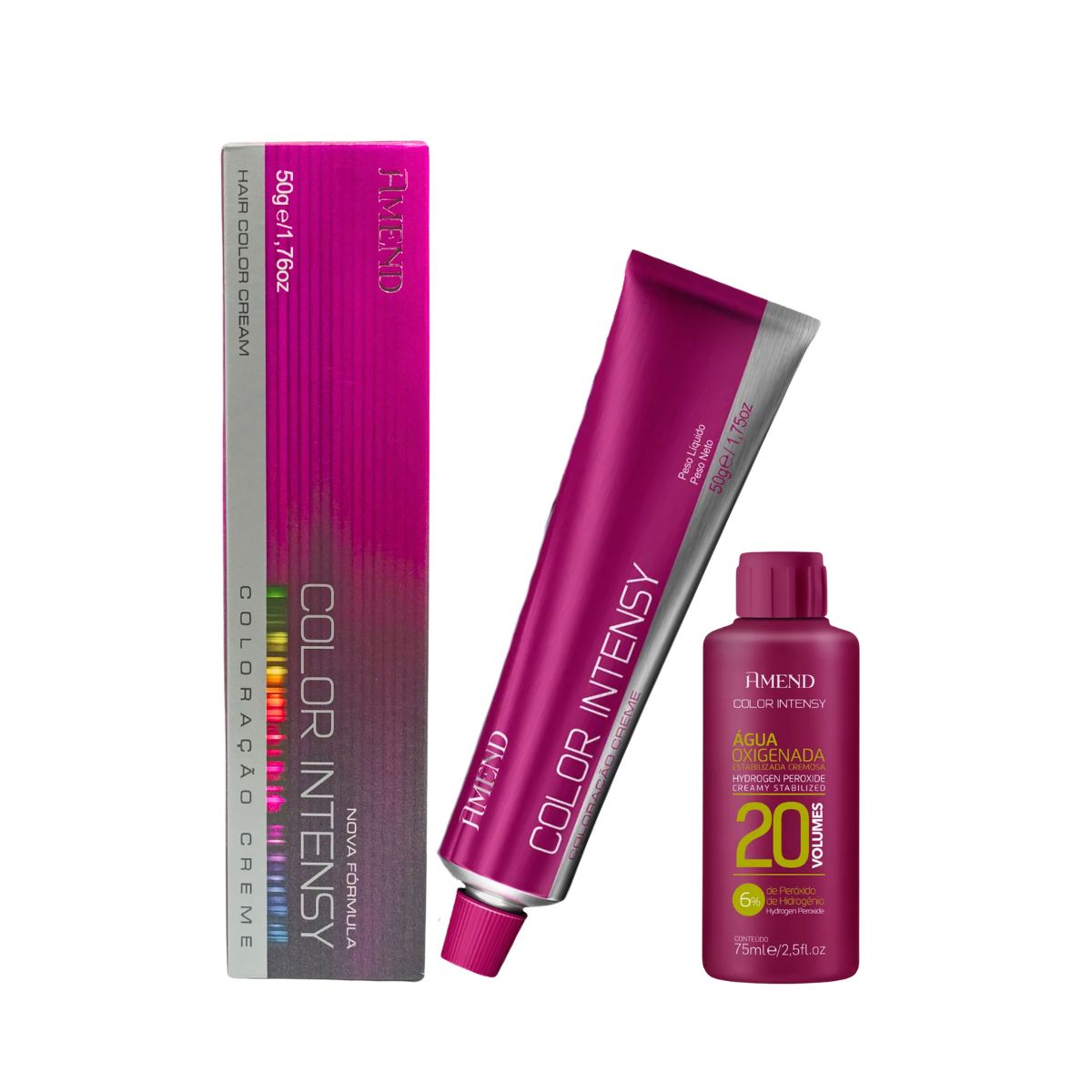 KIT AMEND COLORAÇÃO 8.0 LOURO CLARO COLOR INTENSY 50G + ÁGUA OXIGENADA DE 20 VOL