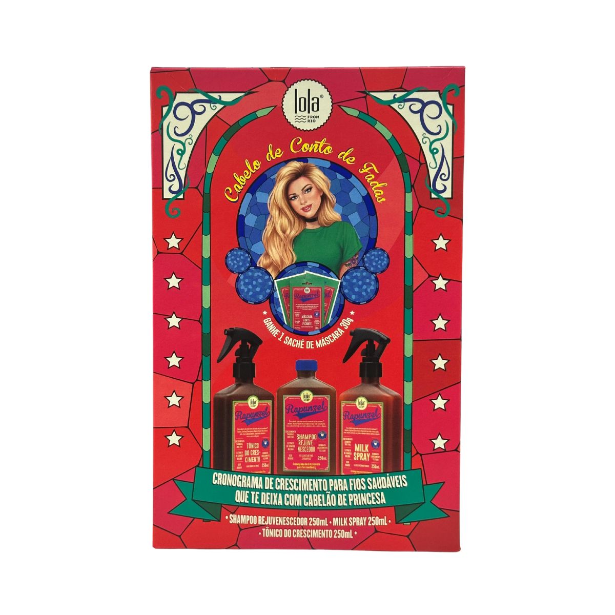 KIT LOLA RAPUNZEL + ESCOVA MÁGICA ANTI FRIZZ + ÓLEO DE ARGAN MARROCOS + ESPONJA