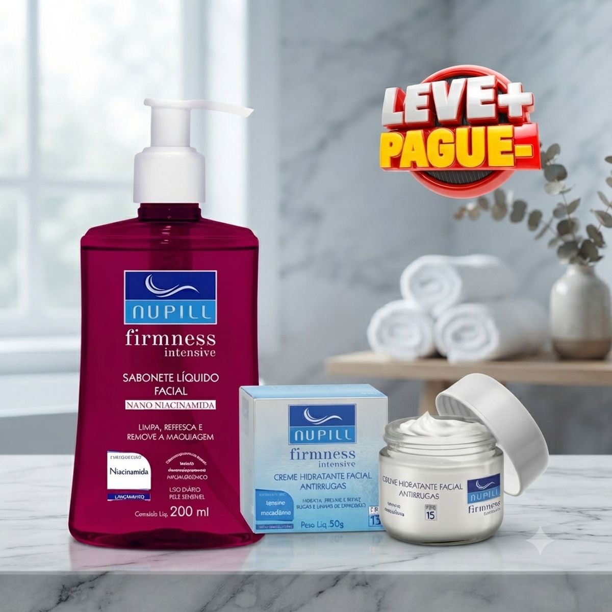KIT NUPILL SABONETE LÍQUIDO FACIAL NIACINAMIDA 200ML + CREME FACIAL ANTIRRUGAS F