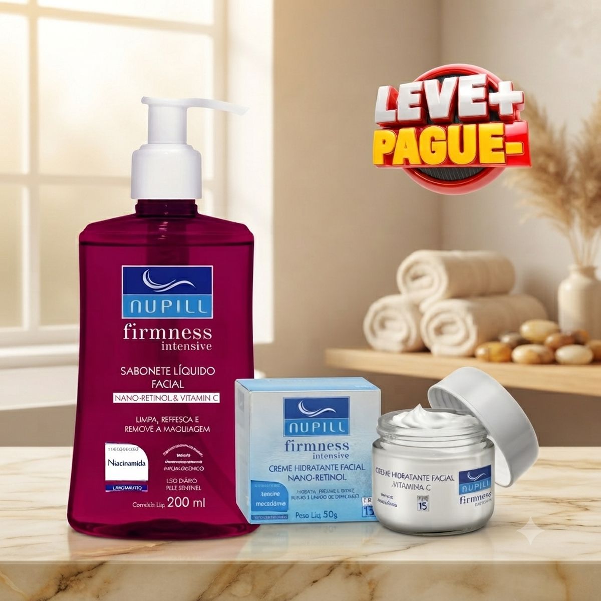 KIT NUPILL SABONETE LÍQUIDO FACIAL NIACINAMIDA 200ML + CREME FACIAL ANTIRRUGAS F
