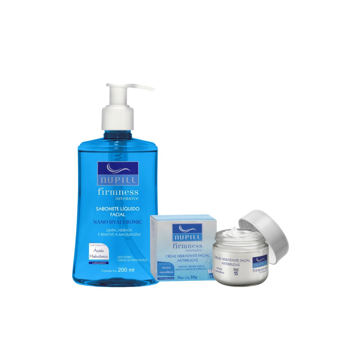KIT NUPILL SABONETE LÍQUIDO FACIAL HYALURONIC 200ML + CREME ANTIRRUGAS FPD 15 TE