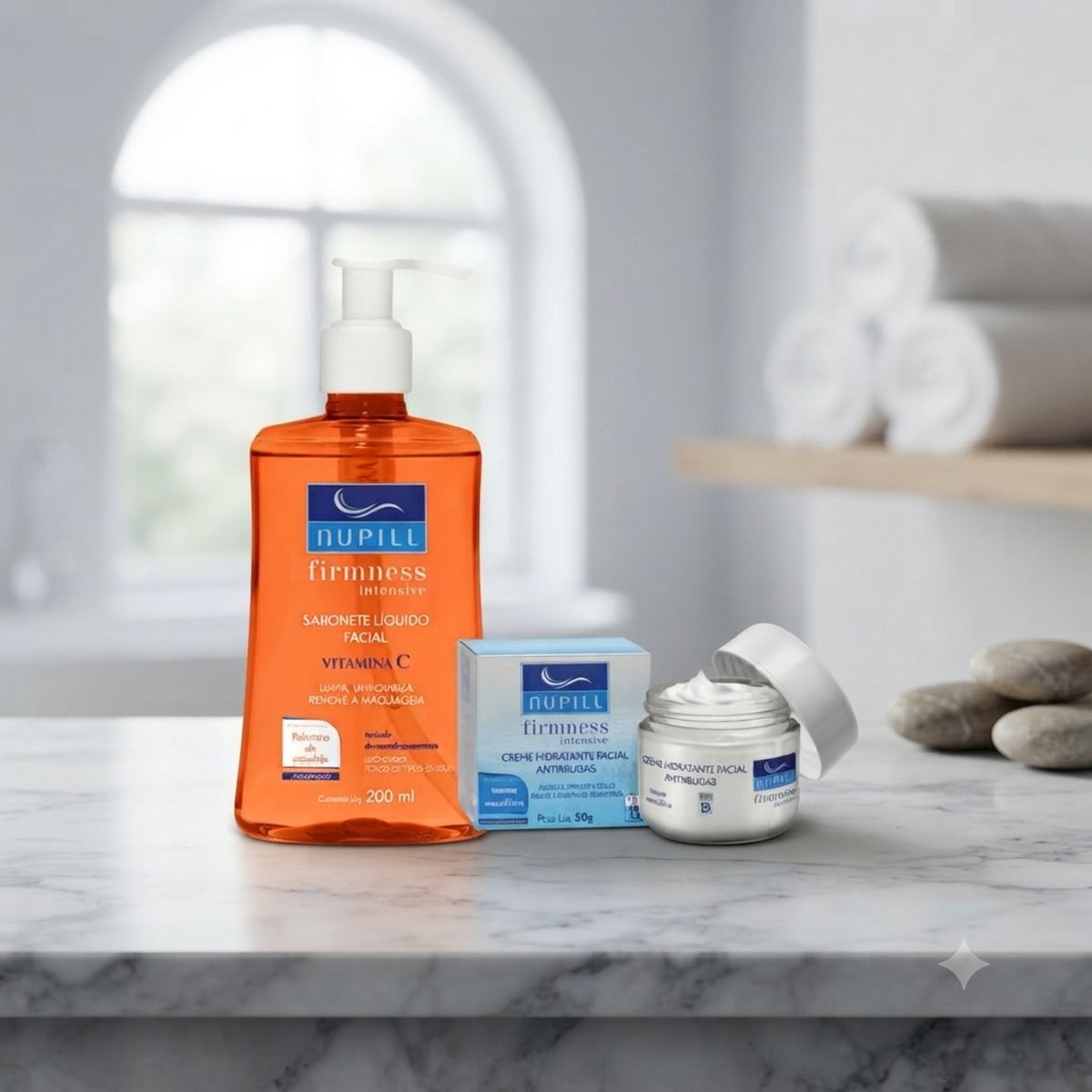 KIT NUPILL SABONETE LÍQUIDO FACIAL VITAMINA C 200ML + CREME ANTIRRUGAS FPS 15 TE