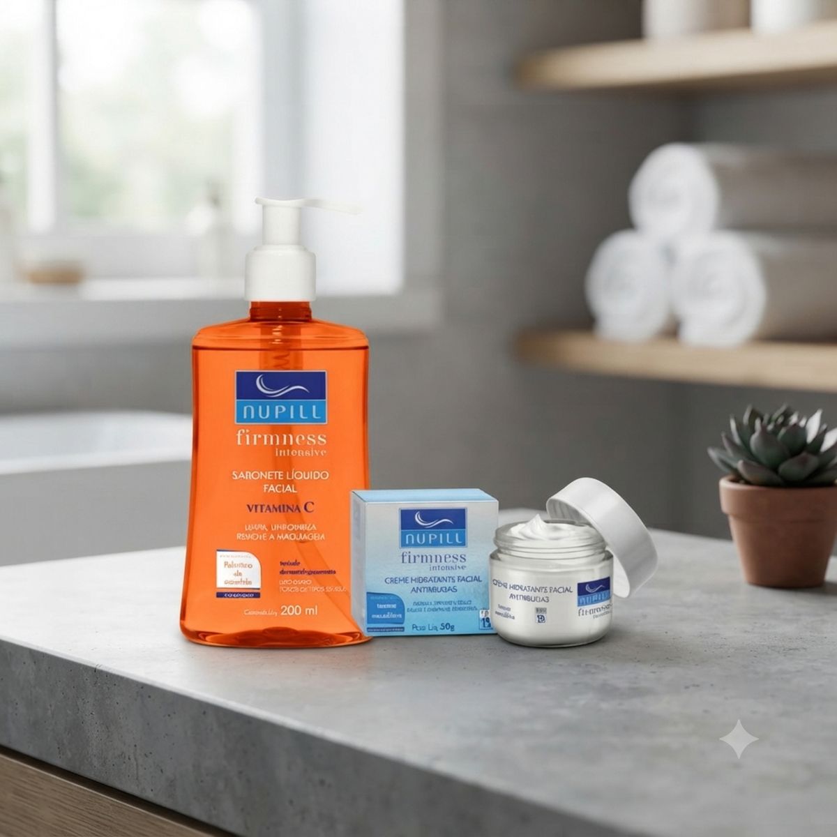 KIT NUPILL SABONETE LÍQUIDO FACIAL VITAMINA C 200ML + CREME ANTIRRUGAS FPS 15 TE