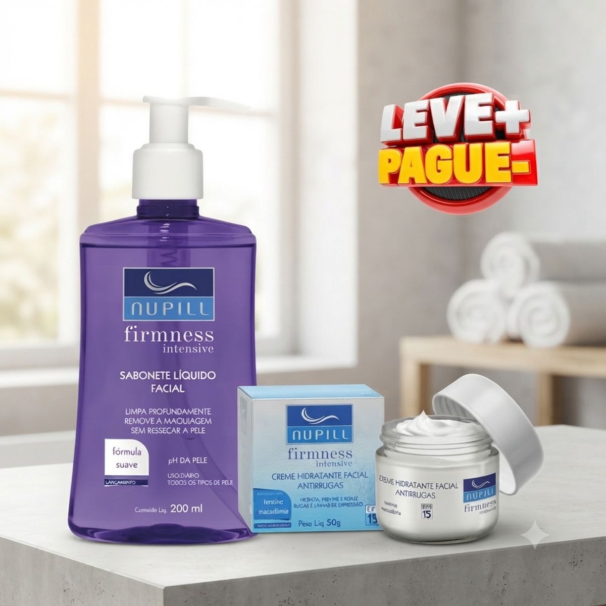 KIT NUPILL SABONETE LÍQUIDO FACIAL FIRMNESS 200ML + CREME FACIAL ANTIRRUGAS FPS 