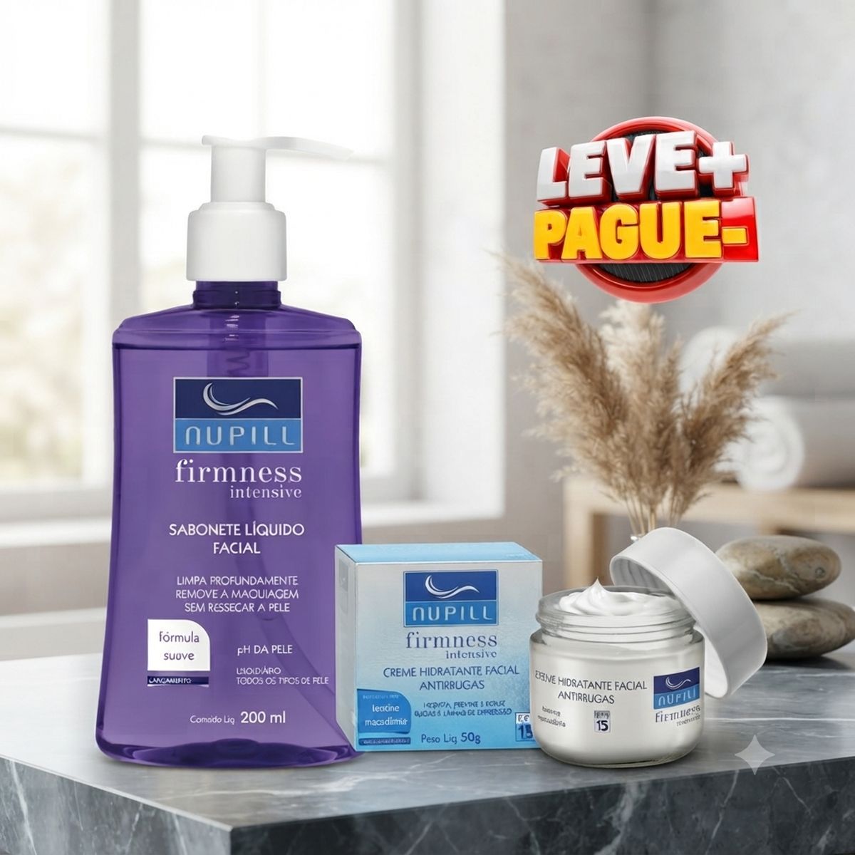 KIT NUPILL SABONETE LÍQUIDO FACIAL FIRMNESS 200ML + CREME FACIAL ANTIRRUGAS FPS 