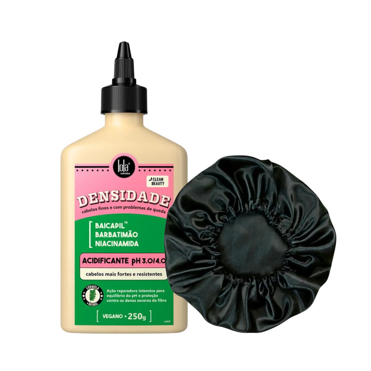 KIT LOLA ACIDIFICANTE DENSIDADE 250G + TOUCA DE CETIM ANTI FRIZZ