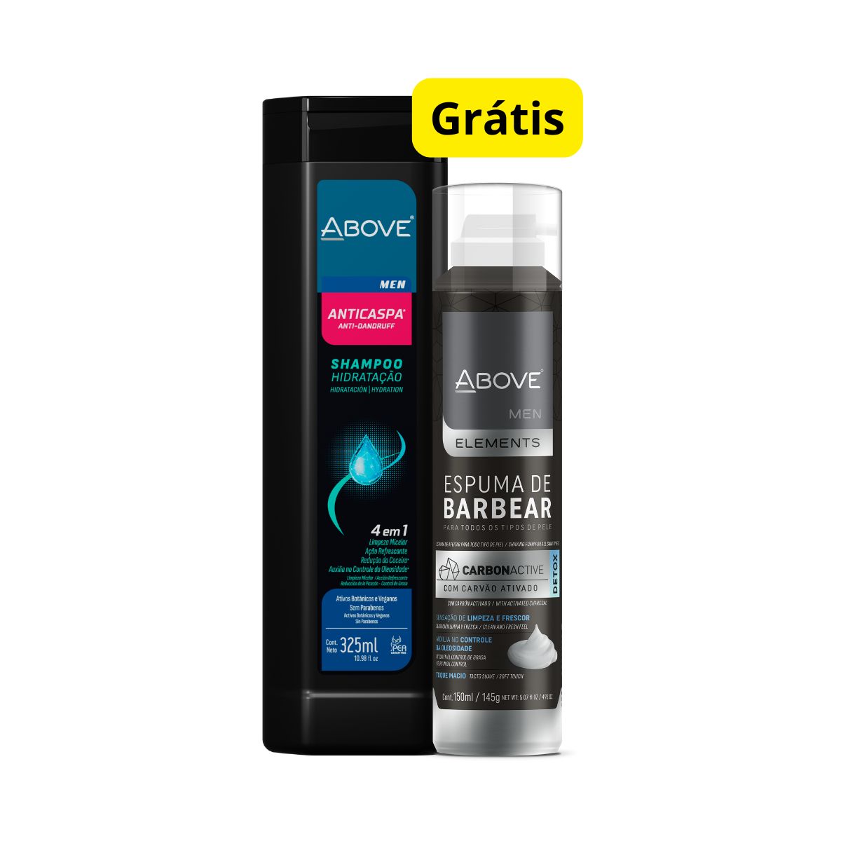 KIT ABOVE SHAMP.ANTICASPAS FRESH E MENTOL 325ML+GRATIS ESP.DE BARBA CARVAO 150ML