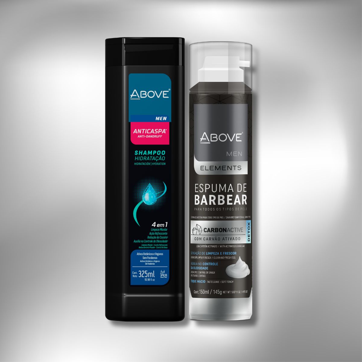 KIT ABOVE SHAMP.ANTICASPAS FRESH E MENTOL 325ML+GRATIS ESP.DE BARBA CARVAO 150ML