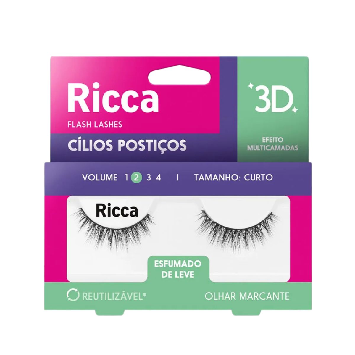 CÍLIOS POSTIÇOS 3D VOL 02 CURTO 402 RICCA 2684
