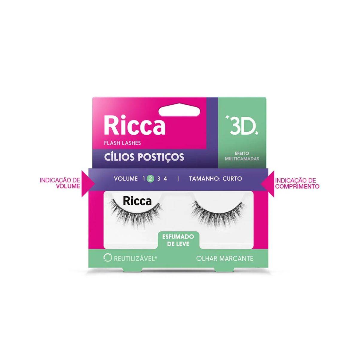 CÍLIOS POSTIÇOS 3D VOL 02 CURTO 402 RICCA 2684