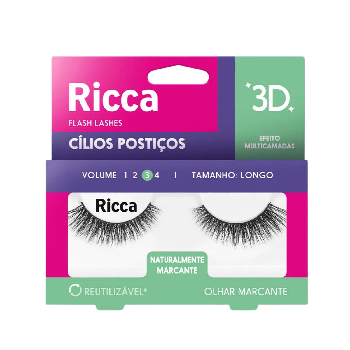 CÍLIOS POSTIÇOS 3D VOL 02 MÉDIO 404 RICCA 2686