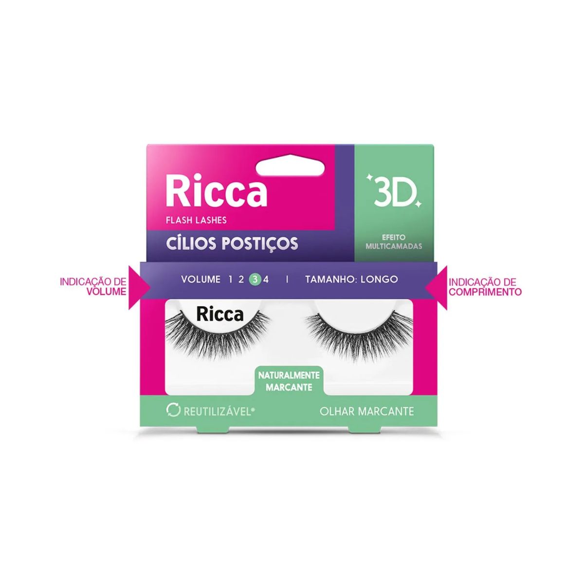 CÍLIOS POSTIÇOS 3D VOL 02 MÉDIO 404 RICCA 2686