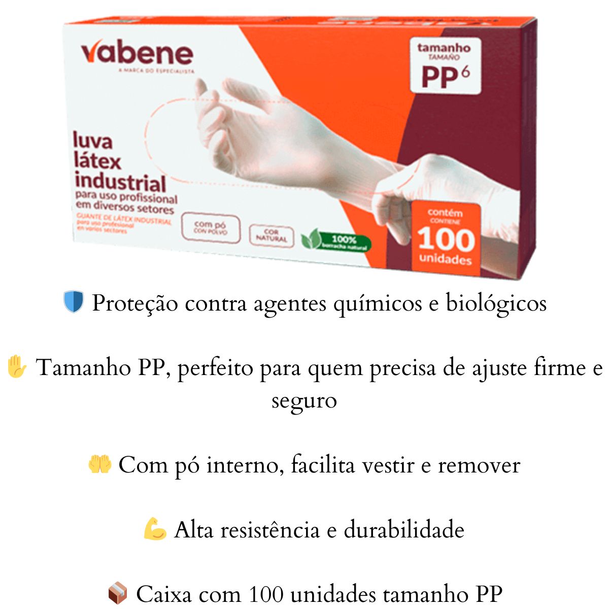 LUVA LATEX VABENE COM PÓ PROTEÇÃO QUIMICA PP C/100