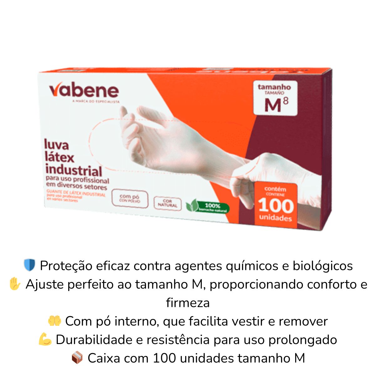 LUVA LATEX VABENE COM PÓ PROTEÇÃO QUIMICA M C/100