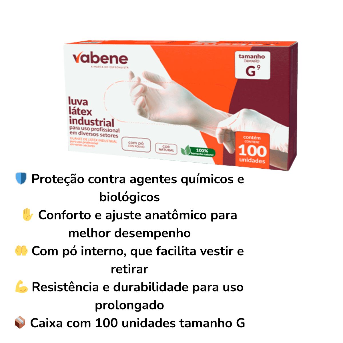 LUVA LATEX VABENE COM PÓ PROTEÇÃO QUIMICA G C/100