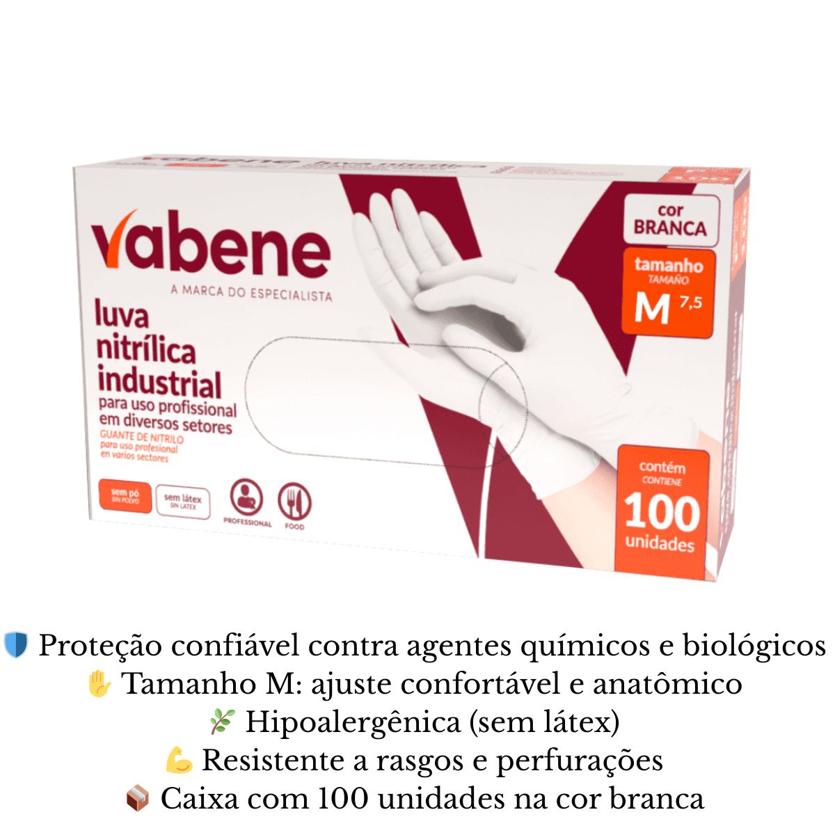 LUVA NITRILICA VANENE PROTEÇÃO IND BRANCA M C/100