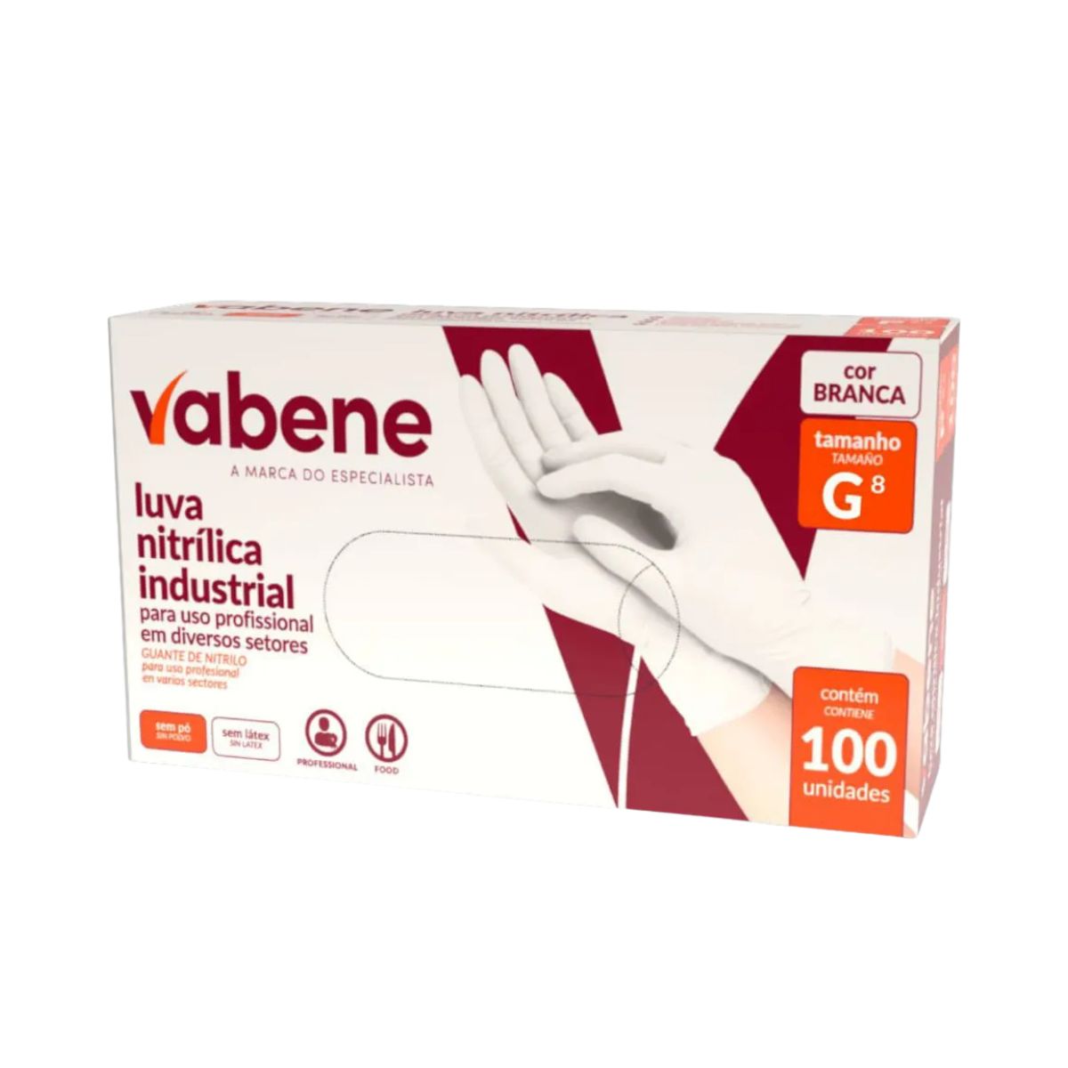 LUVA NITRILICA VABENE PROTEÇÃO IND BRANCA G C/100