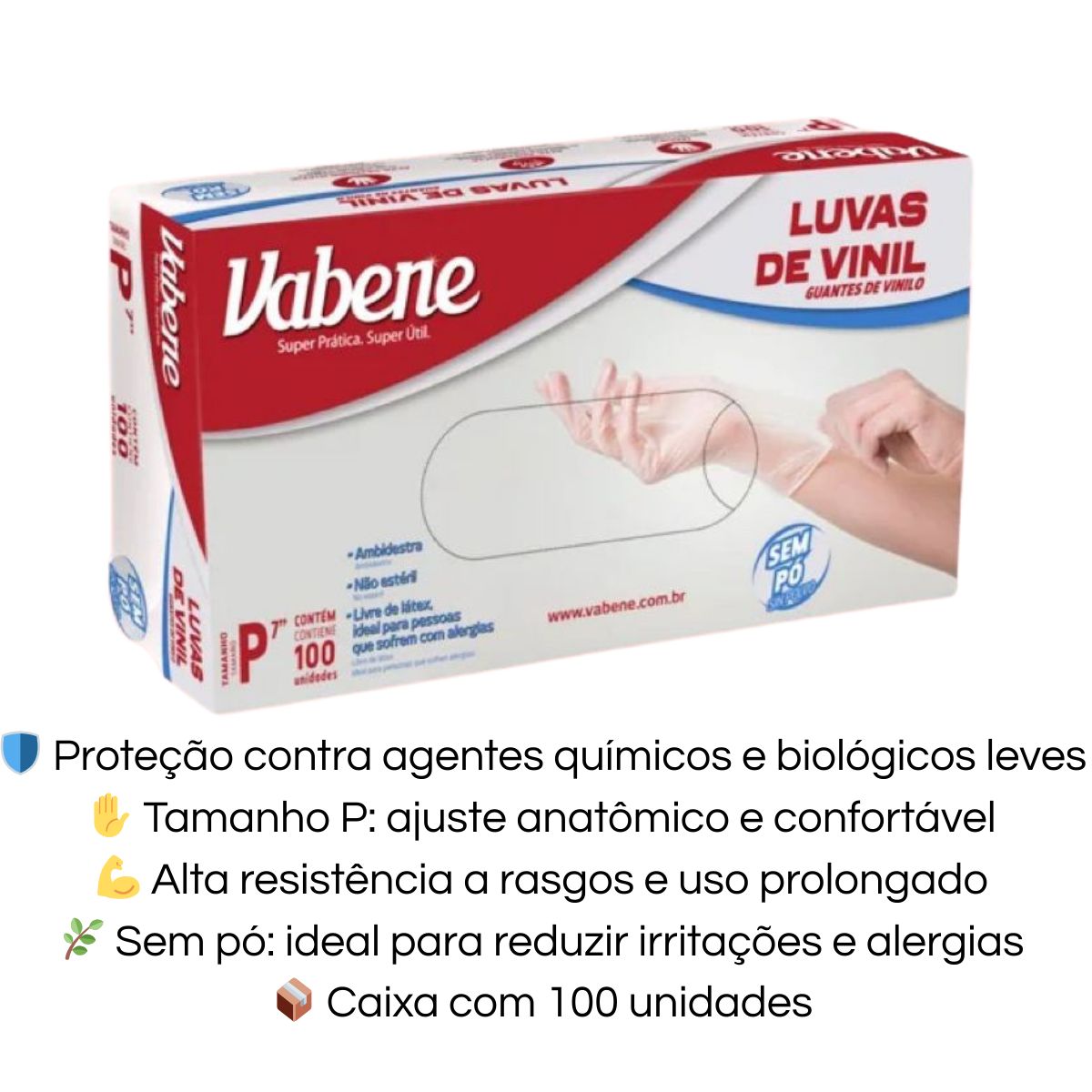 LUVA VINIL VABENE S/PO P C/100