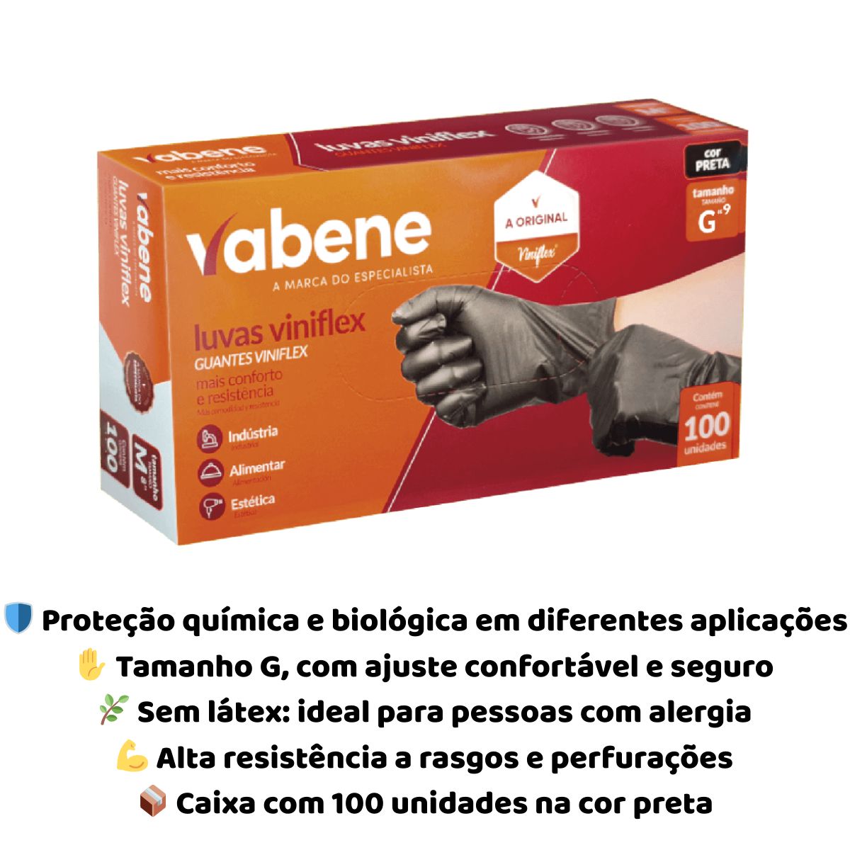 LUVA NITRILICA VABENE IND PRETA G C/100