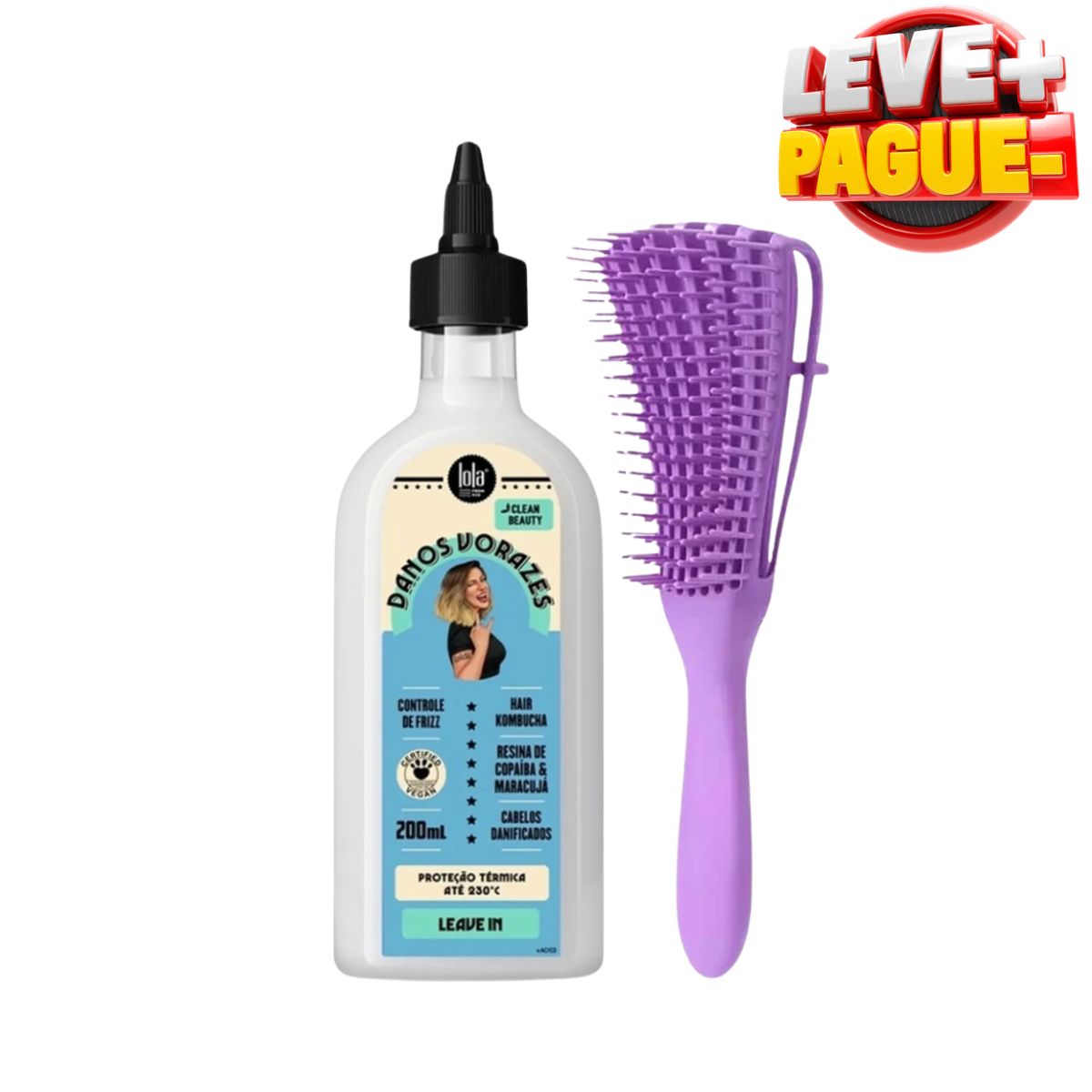 KIT LOLA LEAVE-IN DANOS VORAZES 200ML + ESCOVA POLVO PARA CABELO CACHEADO
