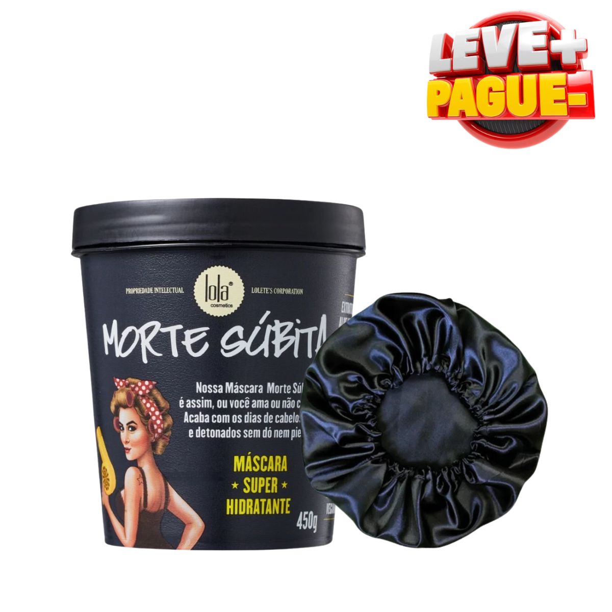 KIT LOLA MÁSCARA DE HIDRATAÇÃO MORTE SÚBITA 450G + TOUCA DE CETIM ANTI FRIZZ