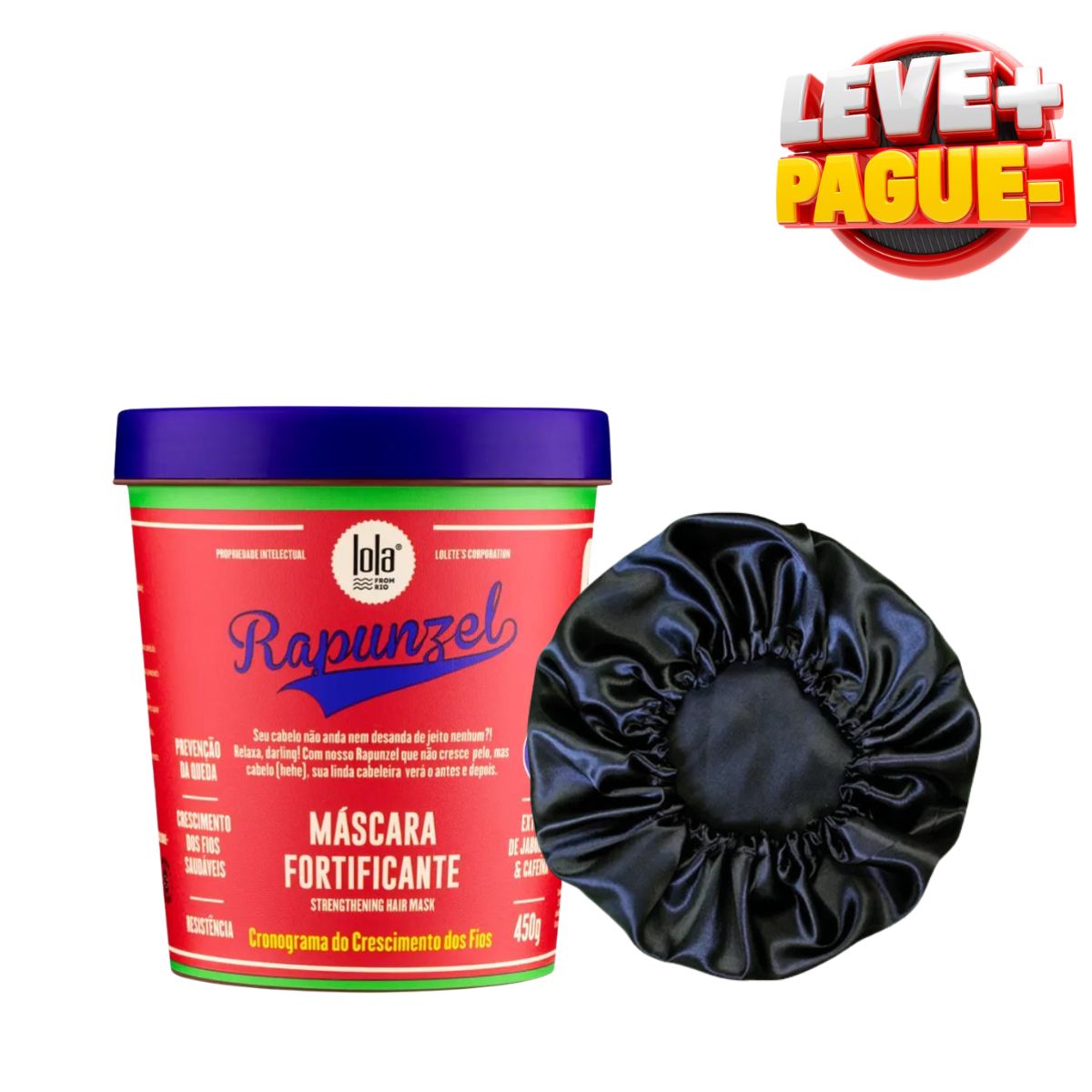 KIT LOLA MÁSCARA CAPILAR RAPUNZEL 450G + TOUCA DE CETIM ANTI FRIZZ