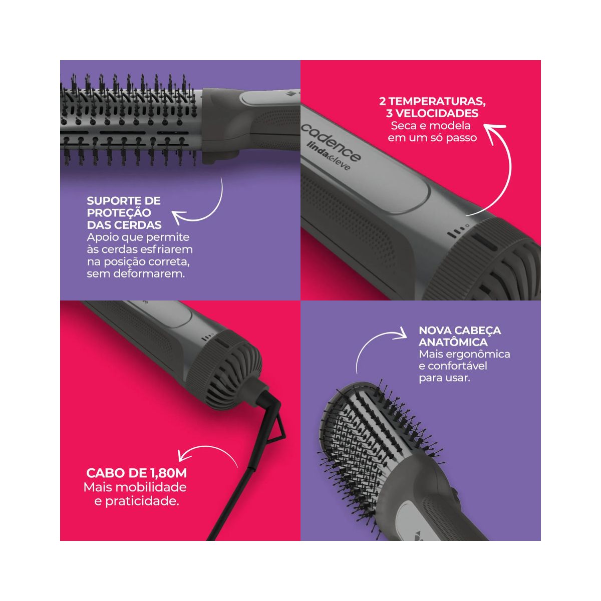 ESCOVA SECADORA LINDA&LEVE 4 EM 1 CADENCE BIVOLT ESC720