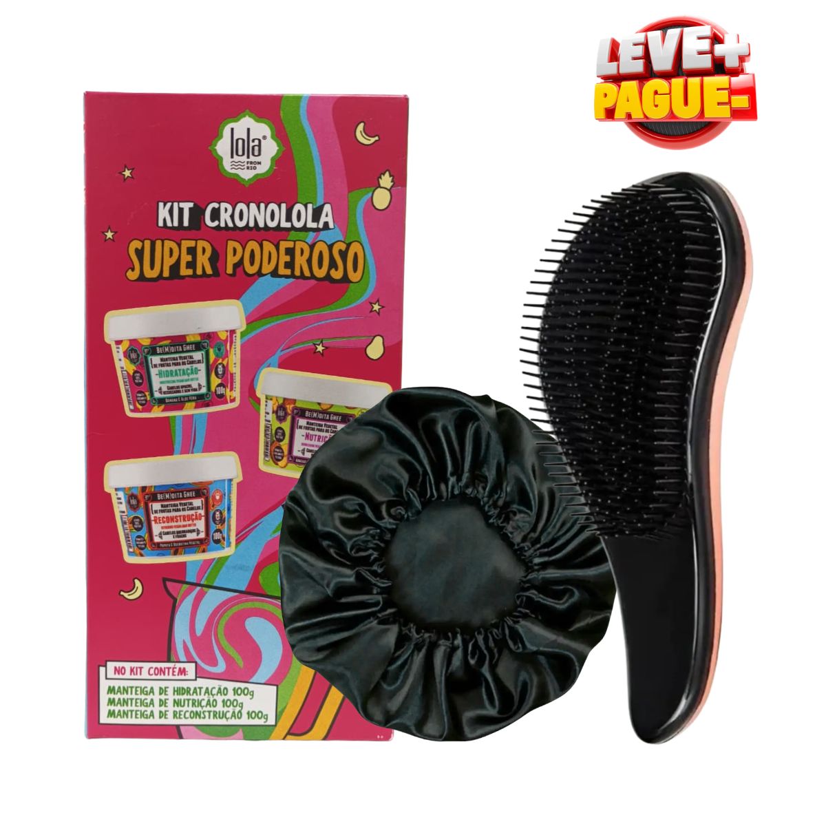 KIT LOLA FEIRA CRONOLOLA + ESCOVA MÁGICA ANTI FRIZZ + TROUCA DE CETIM ANTI FRIZZ