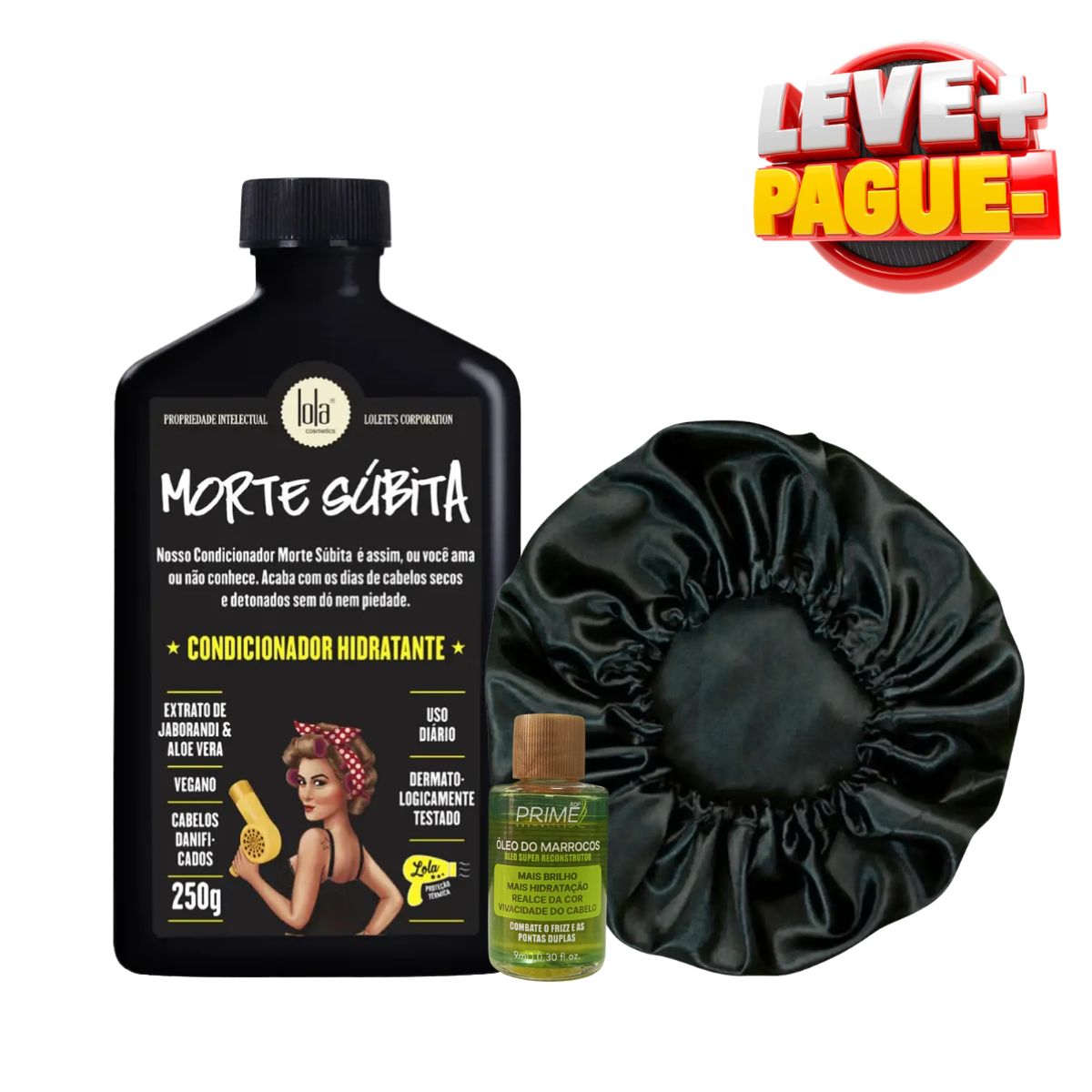 KIT LOLA CONDICIONADOR HIDRATANTE MORTE SÚBITA 150ML + TOUCA DE CETIM ANTI FRIZZ