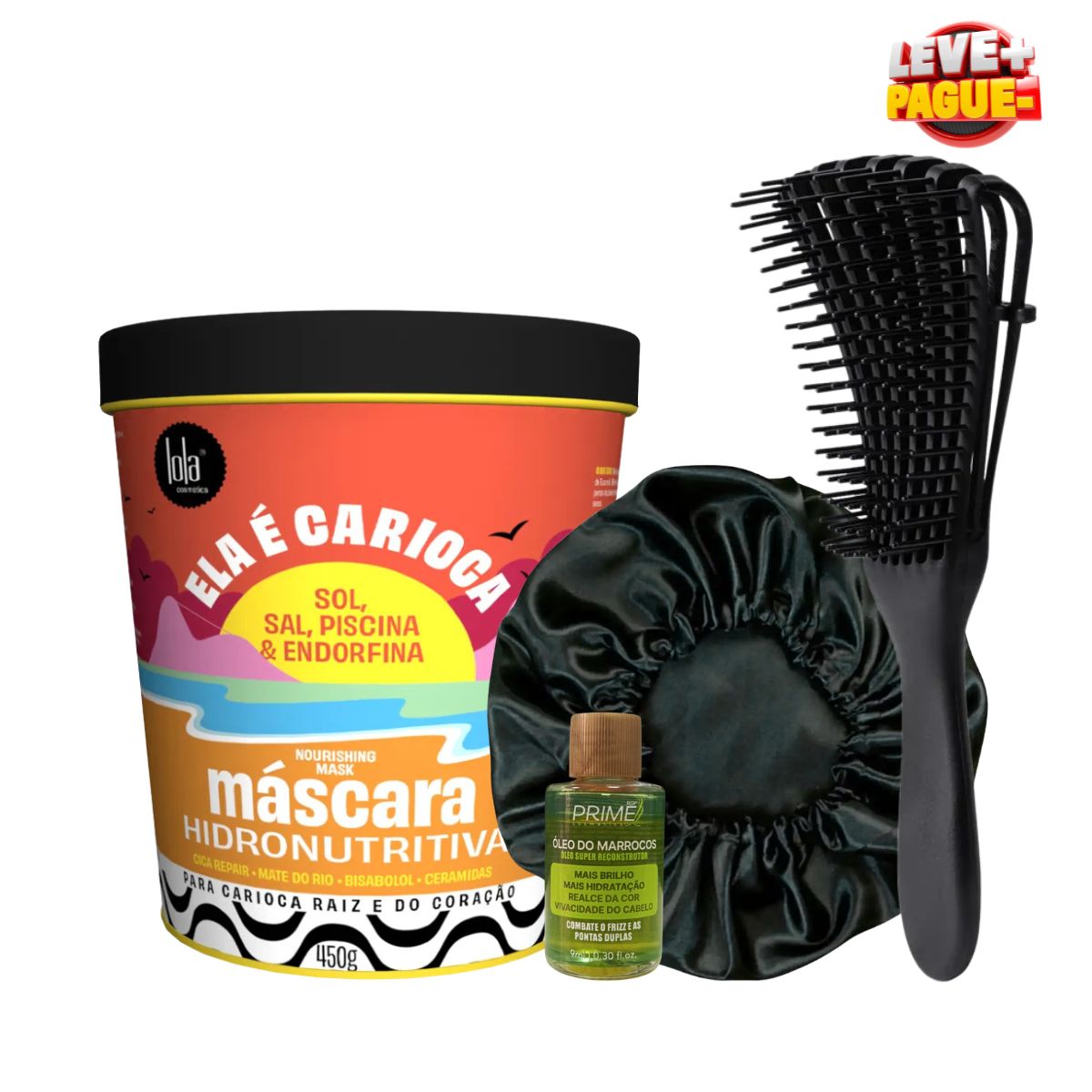 KIT LOLA MÁSCARA HIDRONUTRITIVA ELA É CARIOCA 450G + ÓLEO DE ARGAN MARROCOS + ES