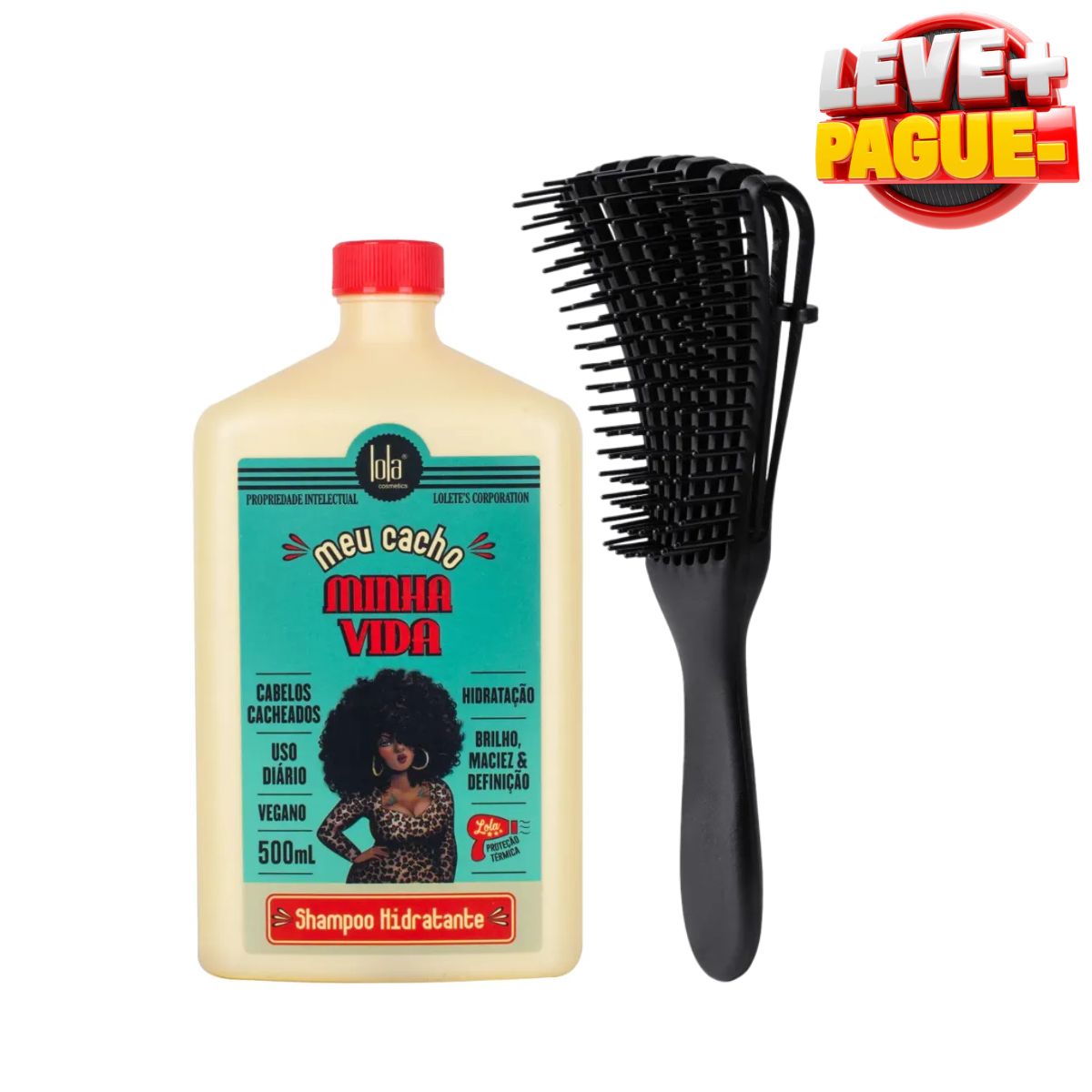 KIT LOLA SHAMPOO MEU CACHO MINHA VIDA 500ML + ESCOVA POLVO
