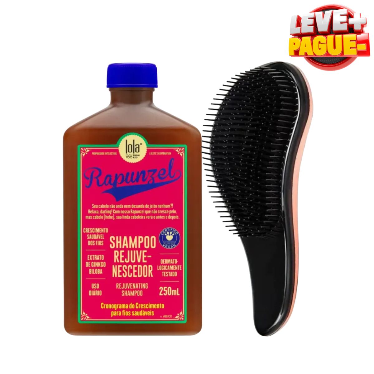 KIT LOLA SHAMPOO RAPUNZEL 250ML + ESCOVA MÁGICA ANTI FRIZZ