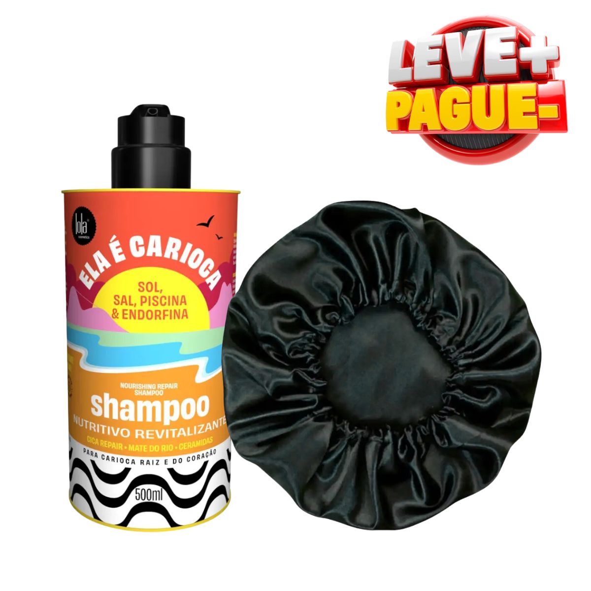 KIT LOLA SHAMPOO NUTRITIVO ELA É CARIOCA 500ML + TOUCA DE CETIM ANTI FRIZZ