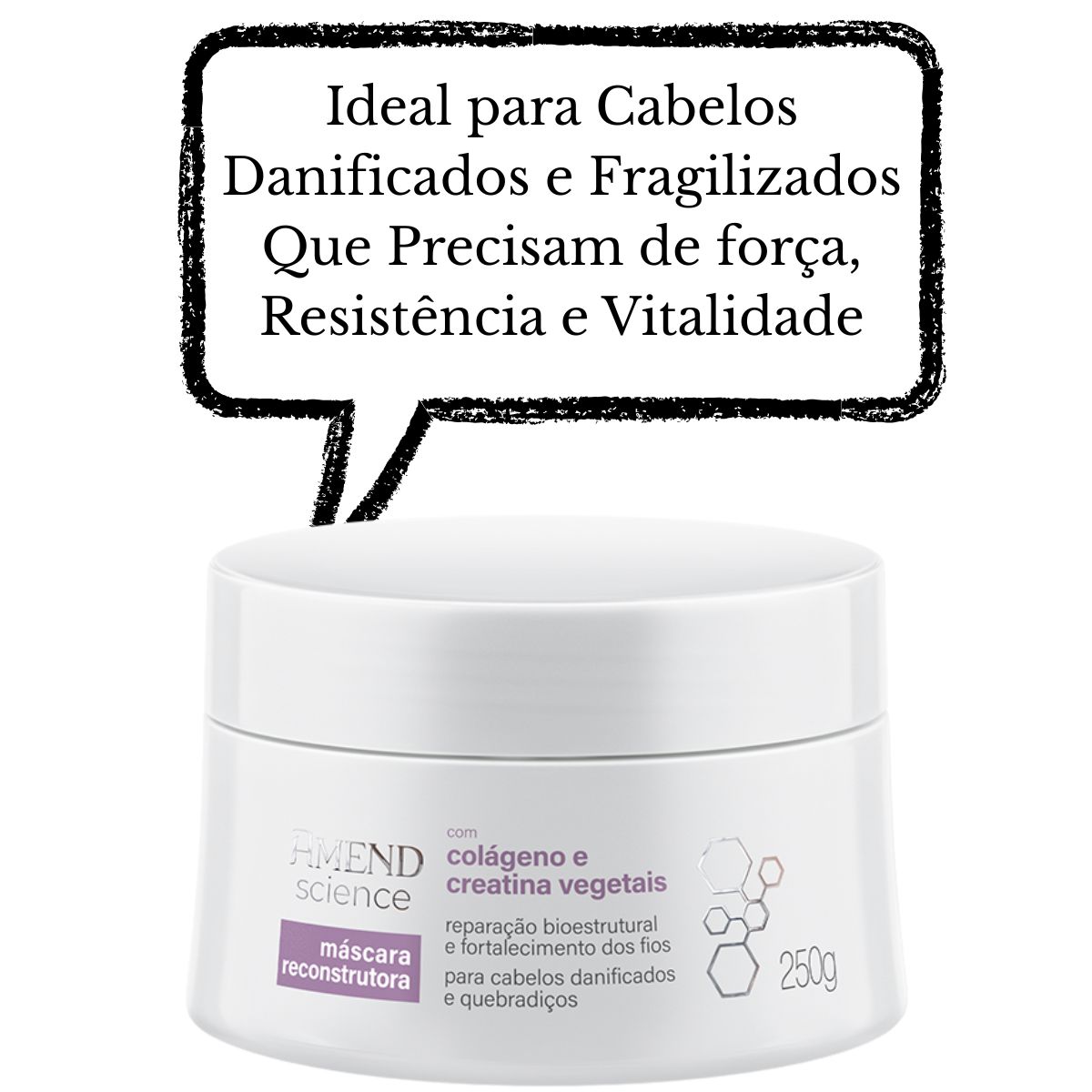 MÁSCARA RECONSTRUTORA COM COLÁGENO E CREATINA VEGETAIS SCIENCE AMEND 250GR