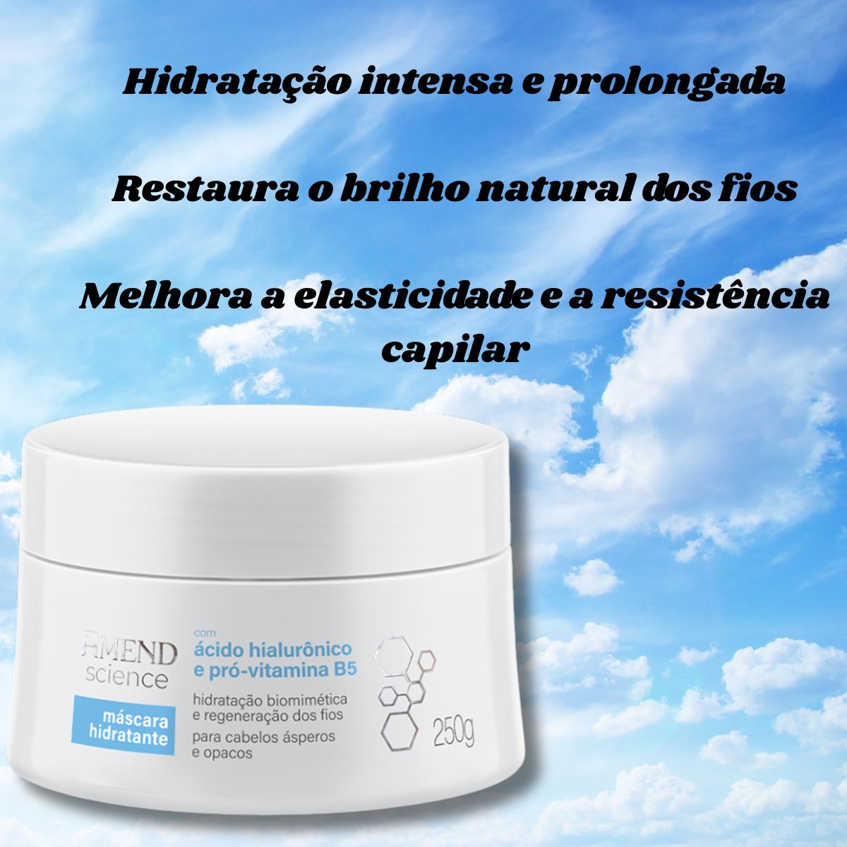 MÁSCARA HIDRATANTE COM ÁCIDO HIALURÔNICO E PRÓ-VITAMINA B5 SCIENCE AMEND 250GR