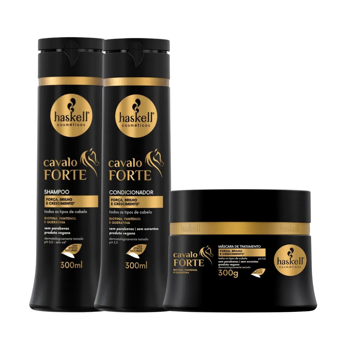 KIT HASKELL SHAMPOO 300ML + CONDICIONADOR 300ML + MÁSCARA 300G CAVALO FORTE