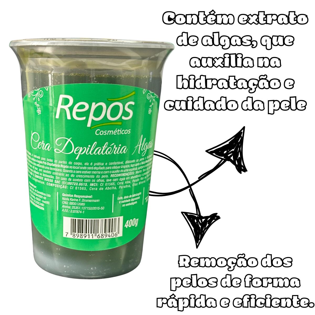 CERA DEPILATÓRIA EM POTE ALGAS REPOS 400G