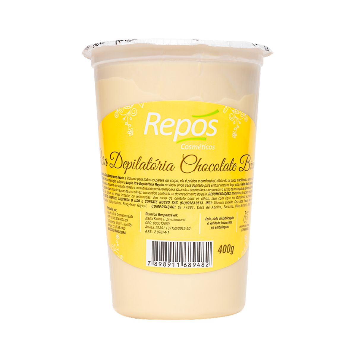 CERA DEPILATÓRIA EM POTE CHOCOLATE BRANCO REPOS 400G