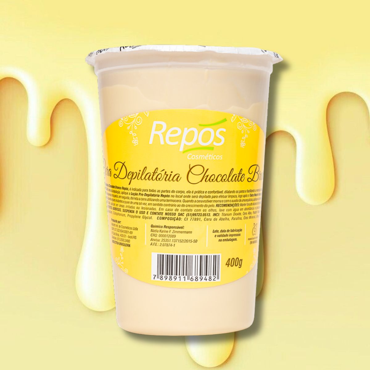CERA DEPILATÓRIA EM POTE CHOCOLATE BRANCO REPOS 400G