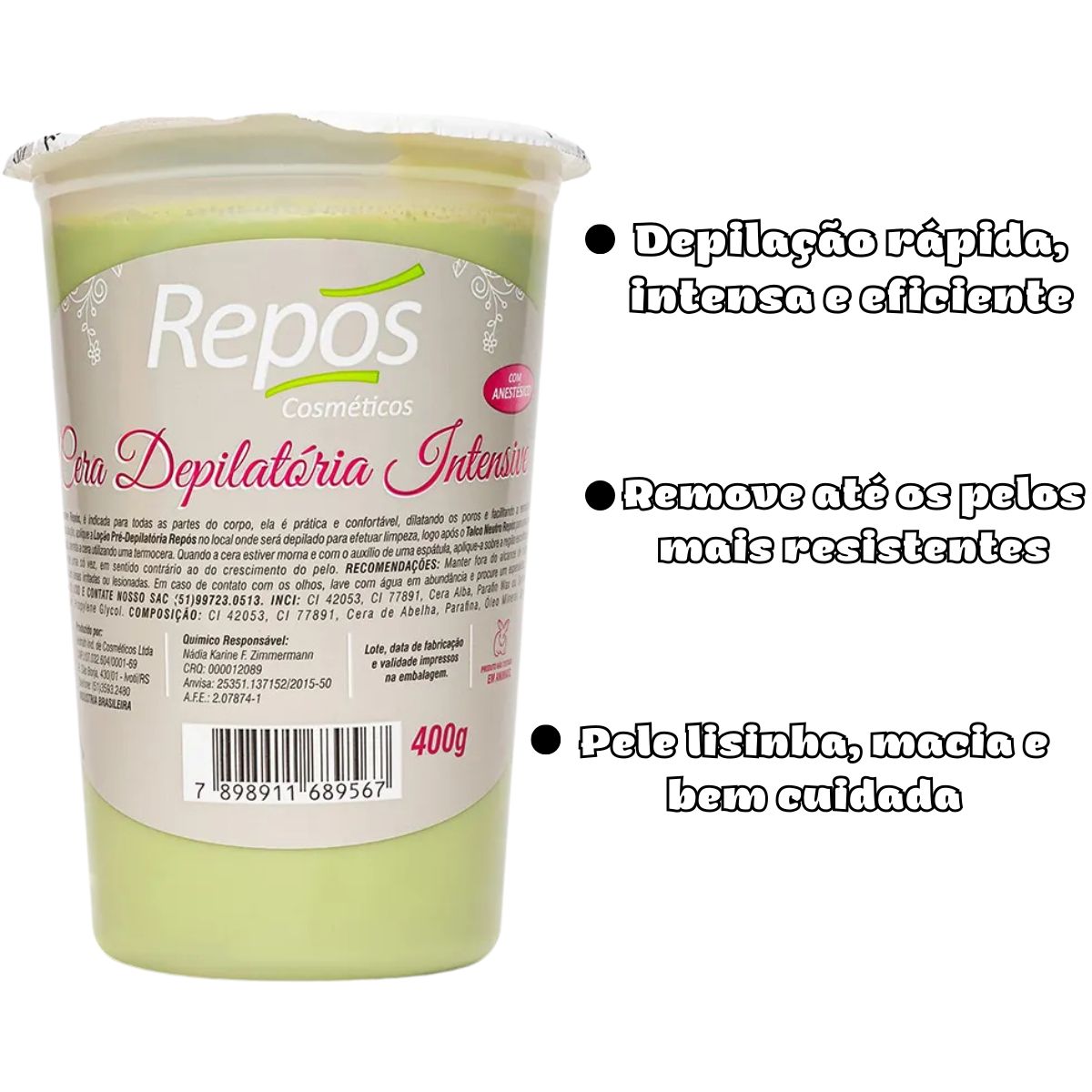 CERA DEPILATÓRIA EM POTE INTENSE REPOS 400G
