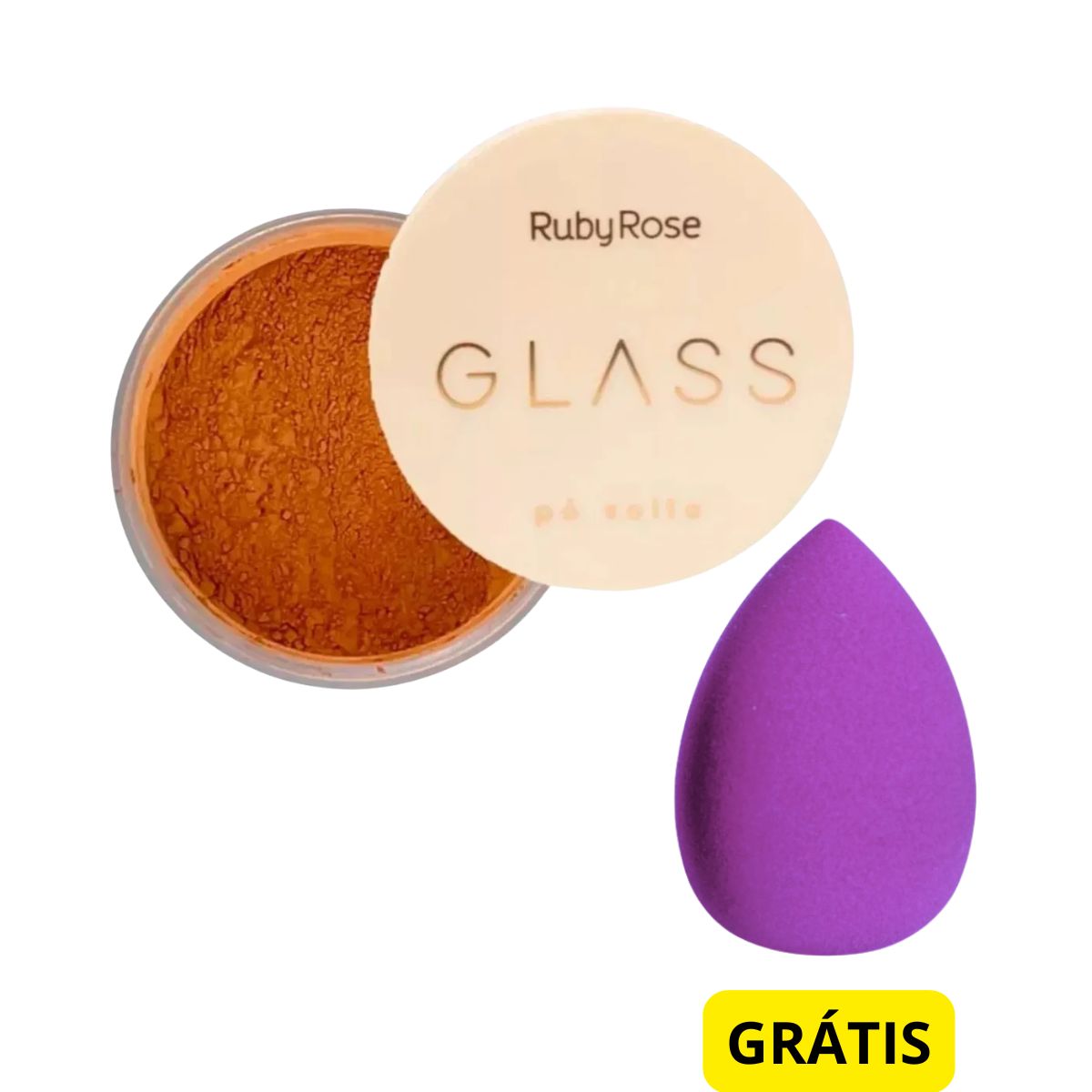 KIT RUBY ROSE PÓ SOLTO GLASS GPT04 + ESPONJA PARA MAQUIAGEM