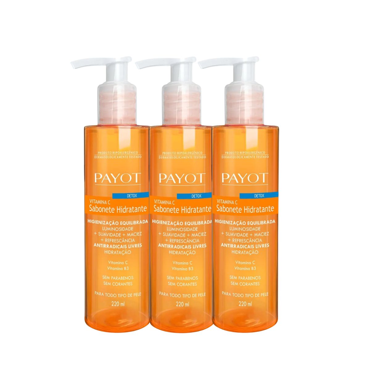 KIT PAYOT 3 SABONETES HIDRATANTES LÍQUIDO DETOX VITAMINA C 220ML