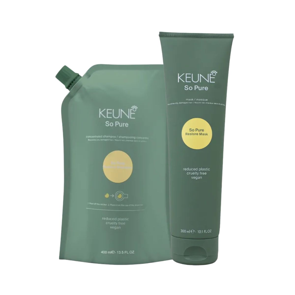 KIT KEUNE SÓ PURE RESTORE MÁSCARA 300G + SHAMPOO SÓ PURE RESTORE REFILL 400ML