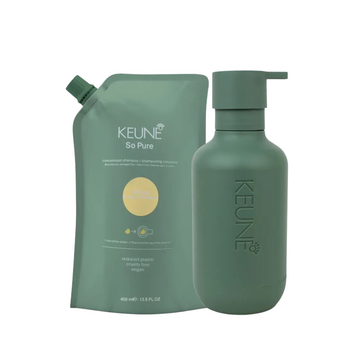 KIT KEUNE SÓ PURE RESTORE FRASCO COM PUMP 400ML + SHAMPOO SÓ PURE RESTORE REFILL