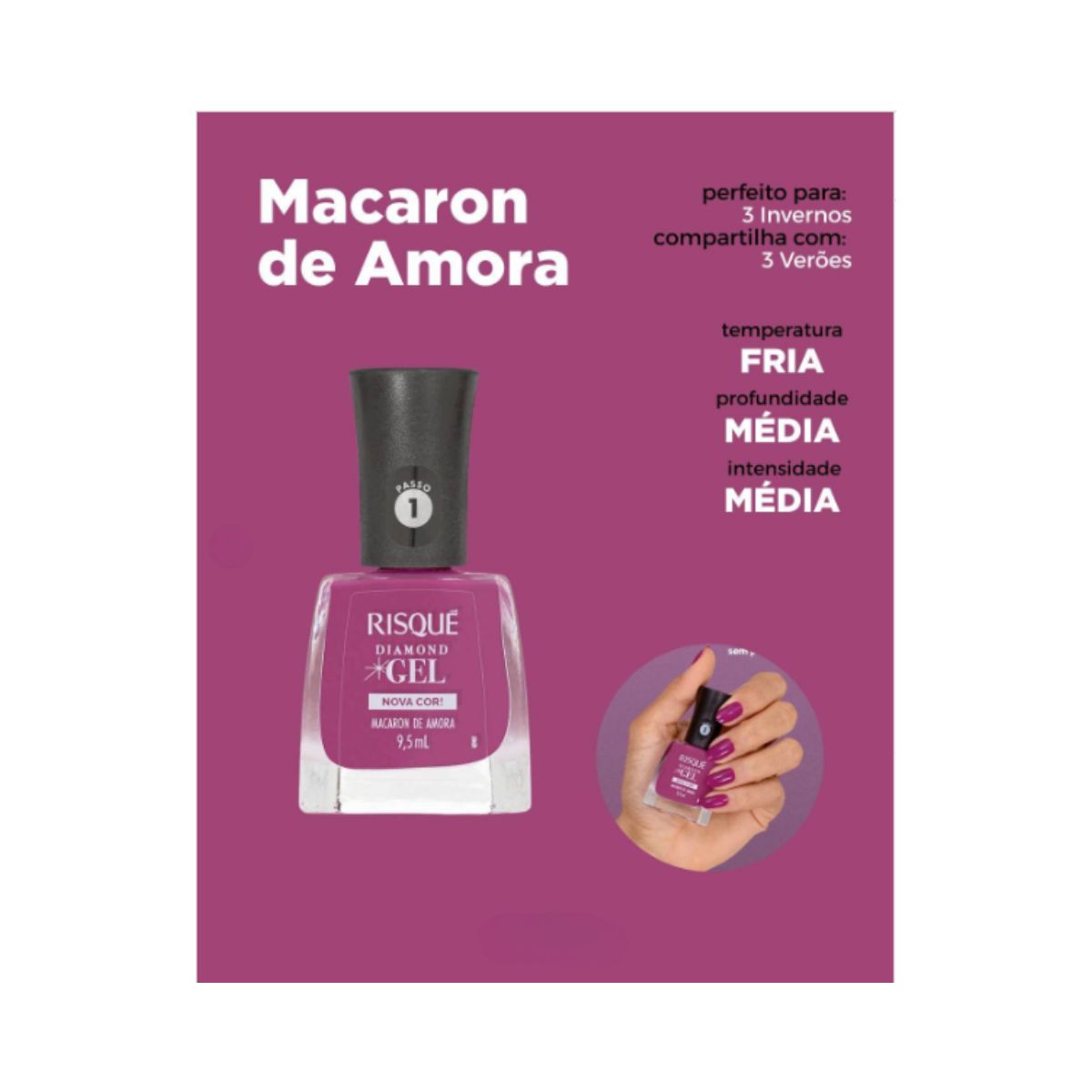ESMALTE RISQUÉ CREMOSO DIAMOND GEL MACARON DE AMORA 9,5ML
