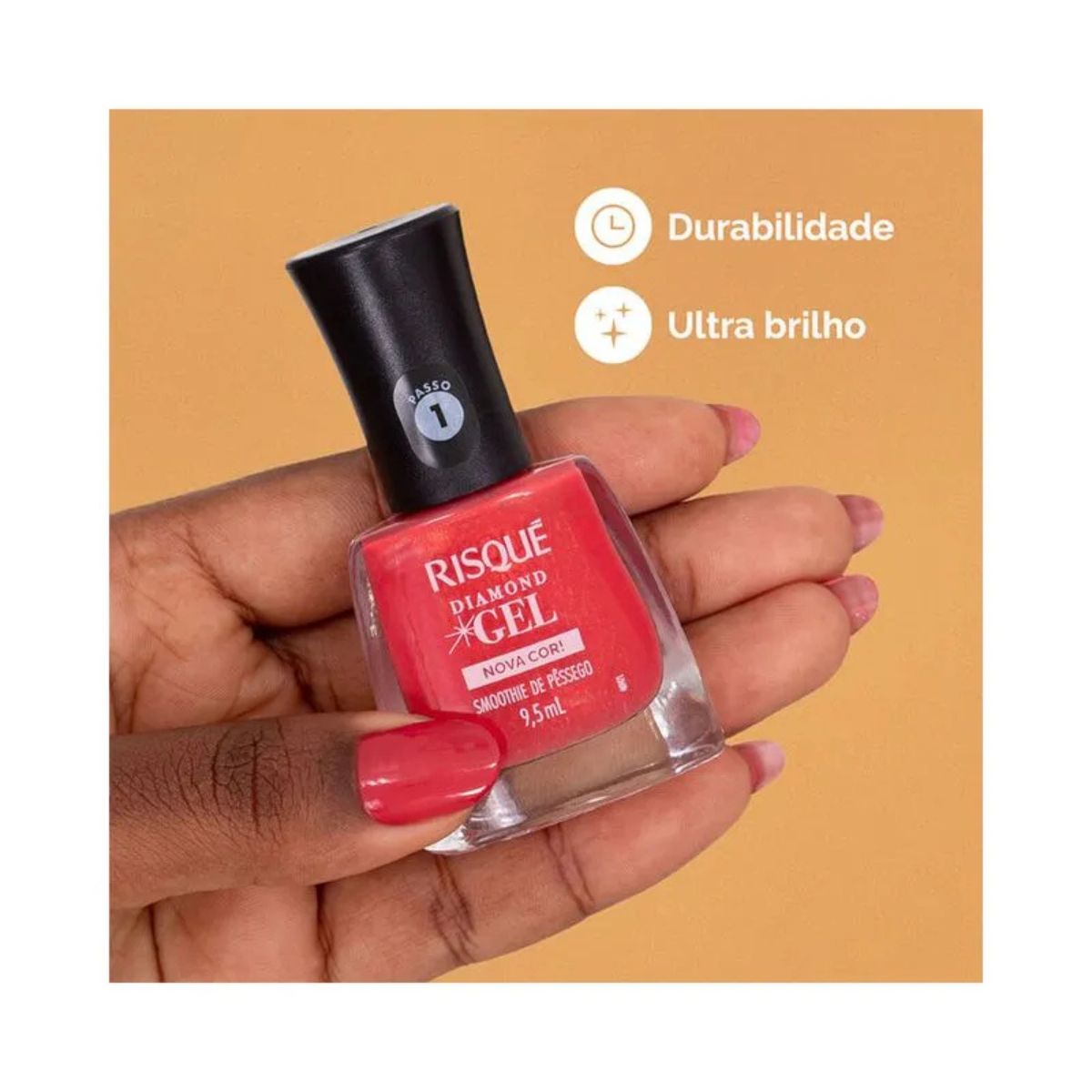 ESMALTE RISQUÉ CREMOSO DIAMOND GEL SMOOTHIE PÊSSEGO 9,5ML