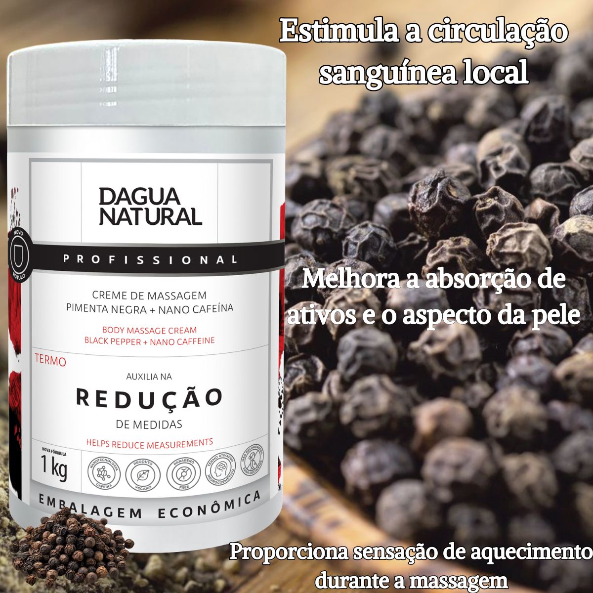 CREME DE MASSAGEM PIMENTA NEGRA DAGUA NATURAL 1KG